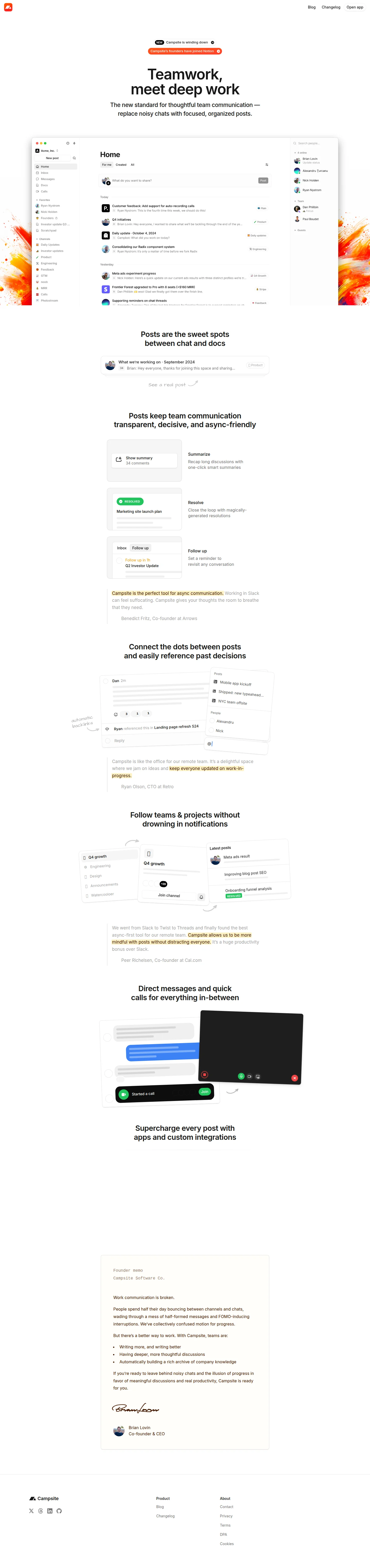 Campsite — Work communication for distributed teams, desktop screenshot