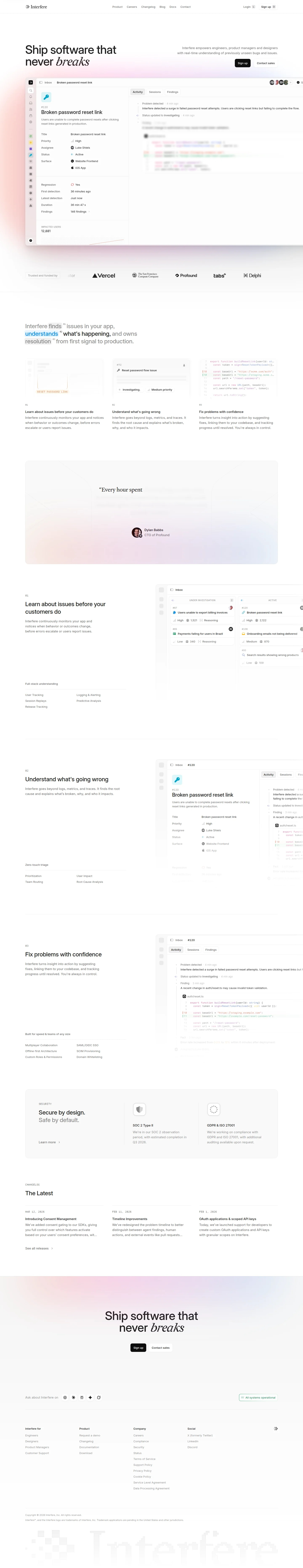 Production visibility for teams that ship fast › Interfere, desktop screenshot