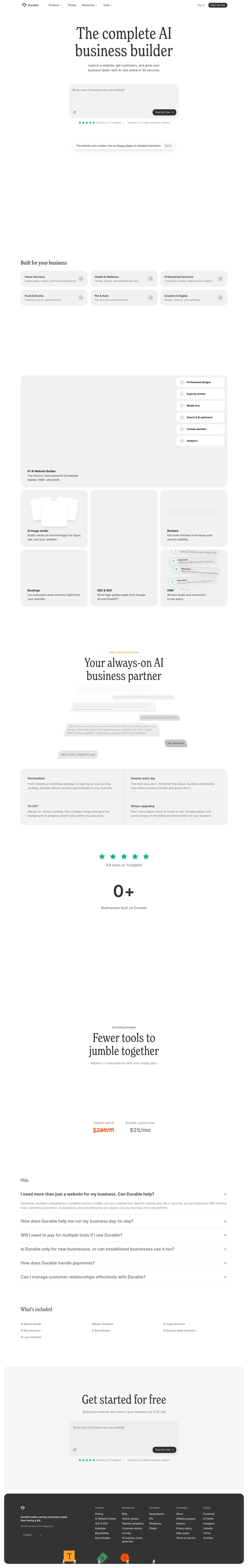 Durable – AI Business Builder | Launch in minutes, desktop screenshot